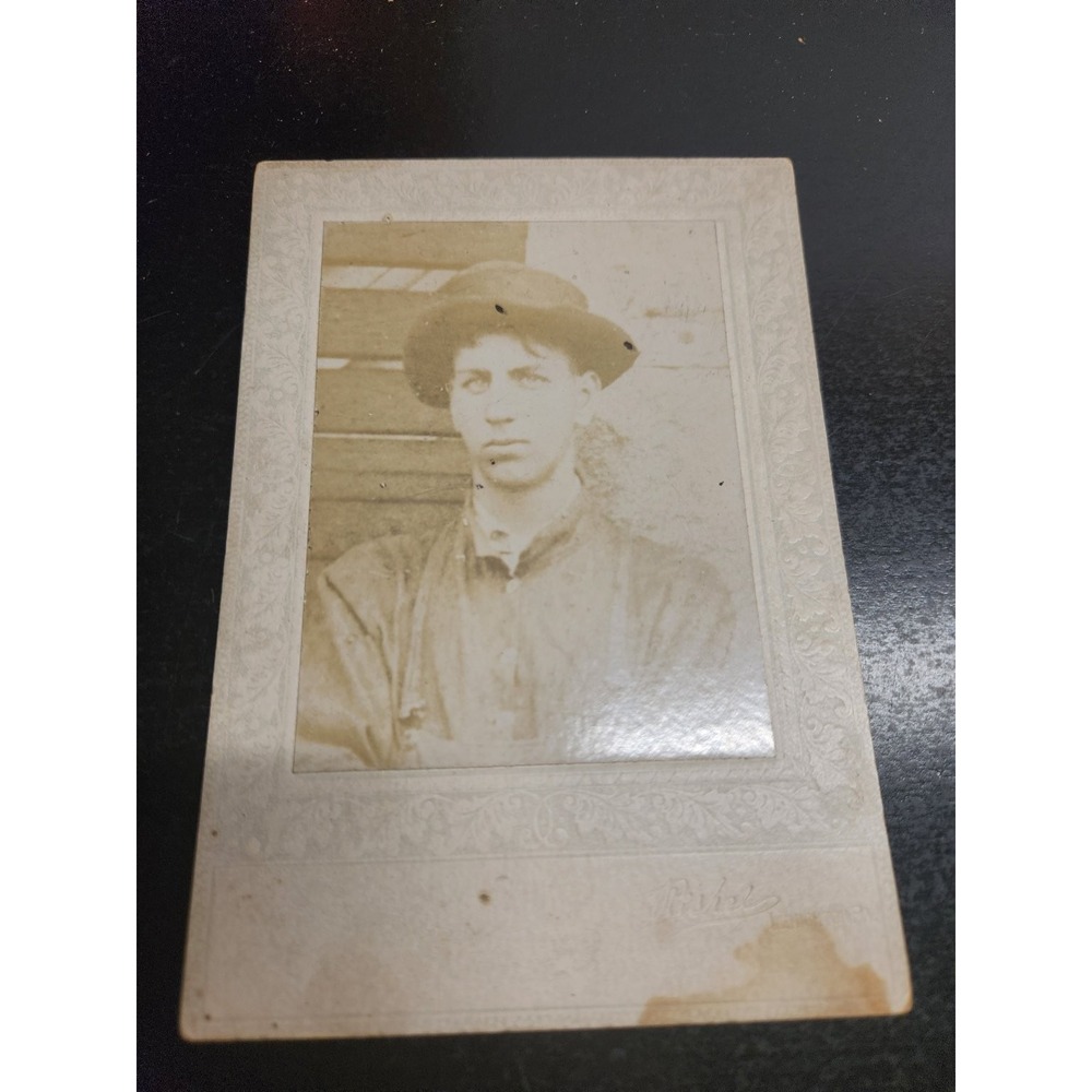Antique Cabinet Card Photo Portrait Young Man Hat Pabel Mankato MN Allen Heines